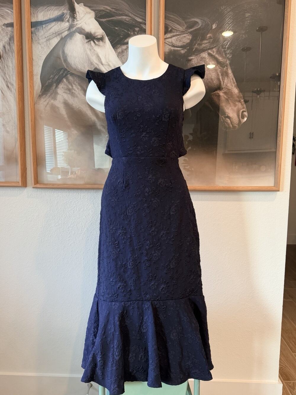 Lulus Navy Blue Dress With Floral Embroidery XS
